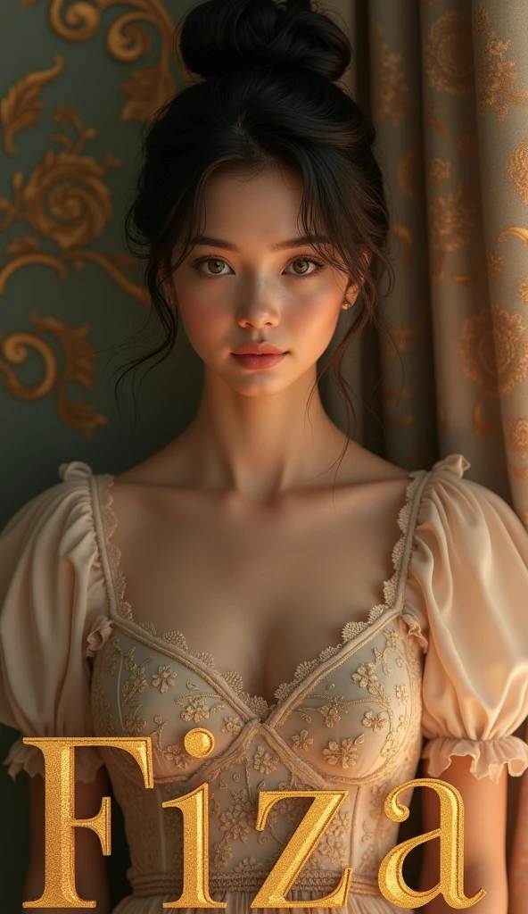 Realistic Photography, Beautiful Cute Female , Rococo Dress,big breasts,long
,perfect colorful makeup,