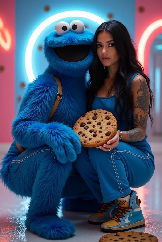 (best quality, highres, ultra-detailed), (realistic:1.37)
Image divided into 8 parts, catalog of different types of "Cookie Monster" next to stunning ponytailed Czech anorexic sexy woman,, (vivid colors), (concept artists), natural lighting