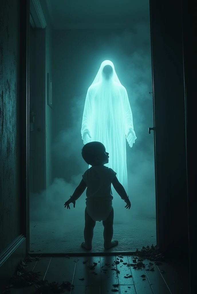 Boy scary talking to ghost