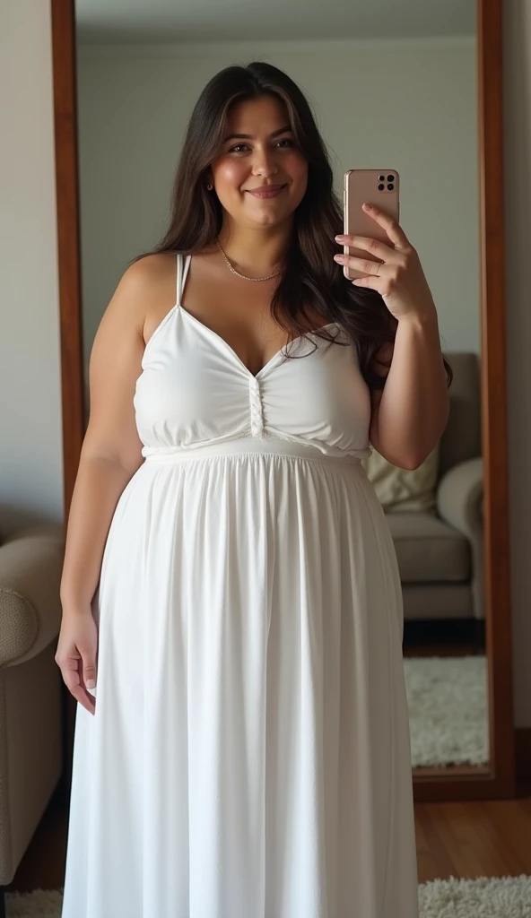 Full-length view (portrait of a 21-year-old girl with hair bun lifting skirt and showing off panties),(thick body), (in a dark green casual dress, intimate, detailed: 1.3), (panties: 1.3), (very detailed face: 1.4), (white background: 1.2), (8k, uhd, DSLR, high quality, cinematic lighting, bokeh), (dramatic, award-winning photography, incredible masterpiece: 1.3)