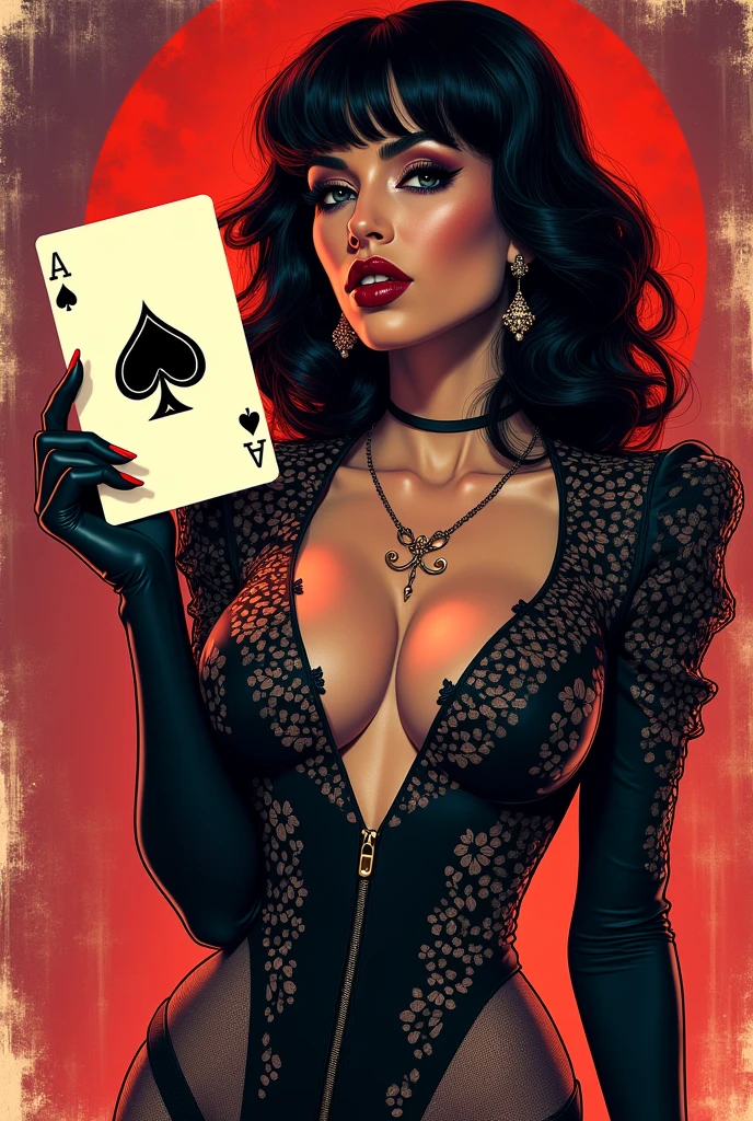 The Queen of Spades Cards , ((style artgerm)), Palette knife-oil painting, Detailed Illustration, ((Best Quality, tmasterpiece)), Extreme detailing, 8K