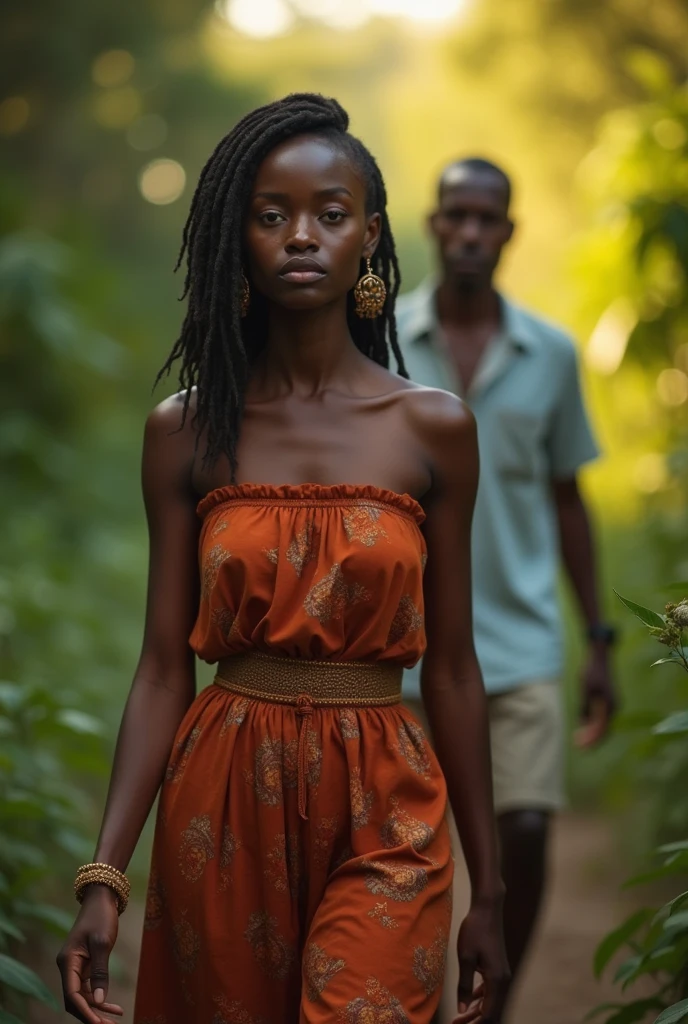 Undine, water spirit cute african girl liquid clothes, rainforest, on background forest wildfires, full body, RAW photo, fov, lens flare, god rays, overglaze, volumetric fog, cinematic light, depth of field, epic, realism, wallpaper, detailed, small details, intrincate, 8k hdr, golden ratio, asymmetry, masterpiece, best quality