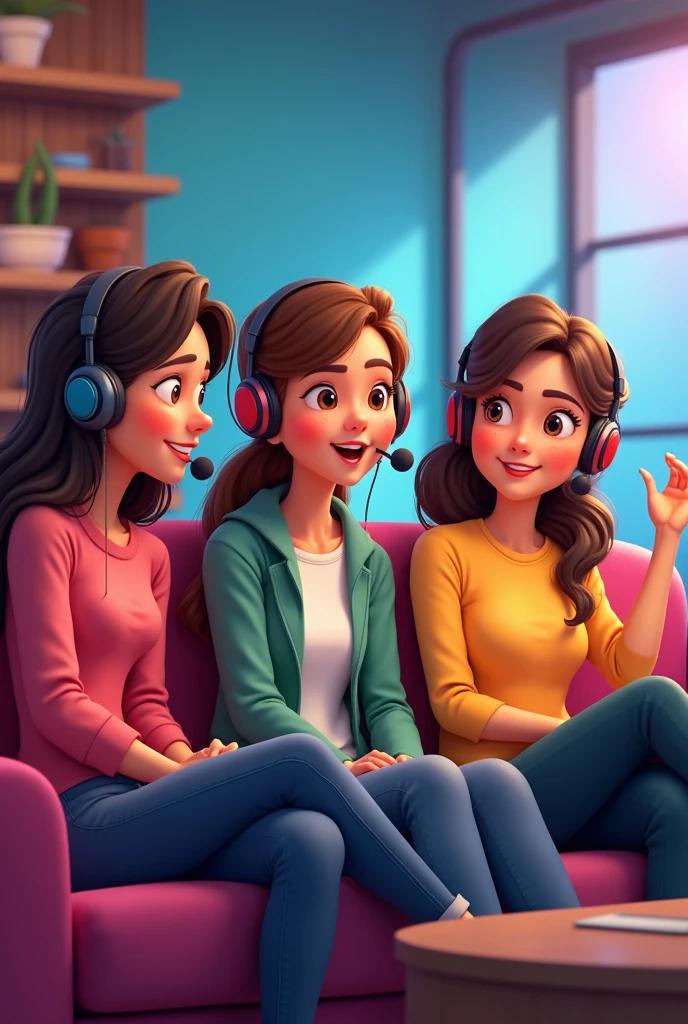 Create image of me and my friends. We are doing karoke together.We are girls
One friend is short in height and she have short hair looking blood
Iam a tall person and have long hair
Other friend is medium in height and wear hijab
