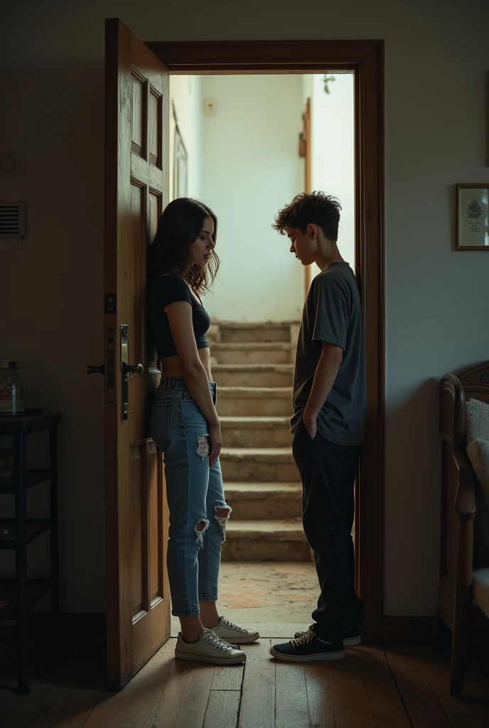 Girl and boy handshake before leaving her at evening time