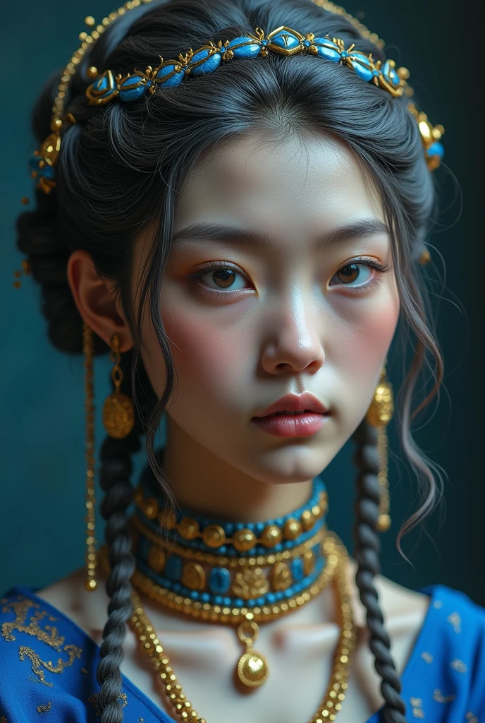 Girl with sexy neckbone wearing necklaces 
