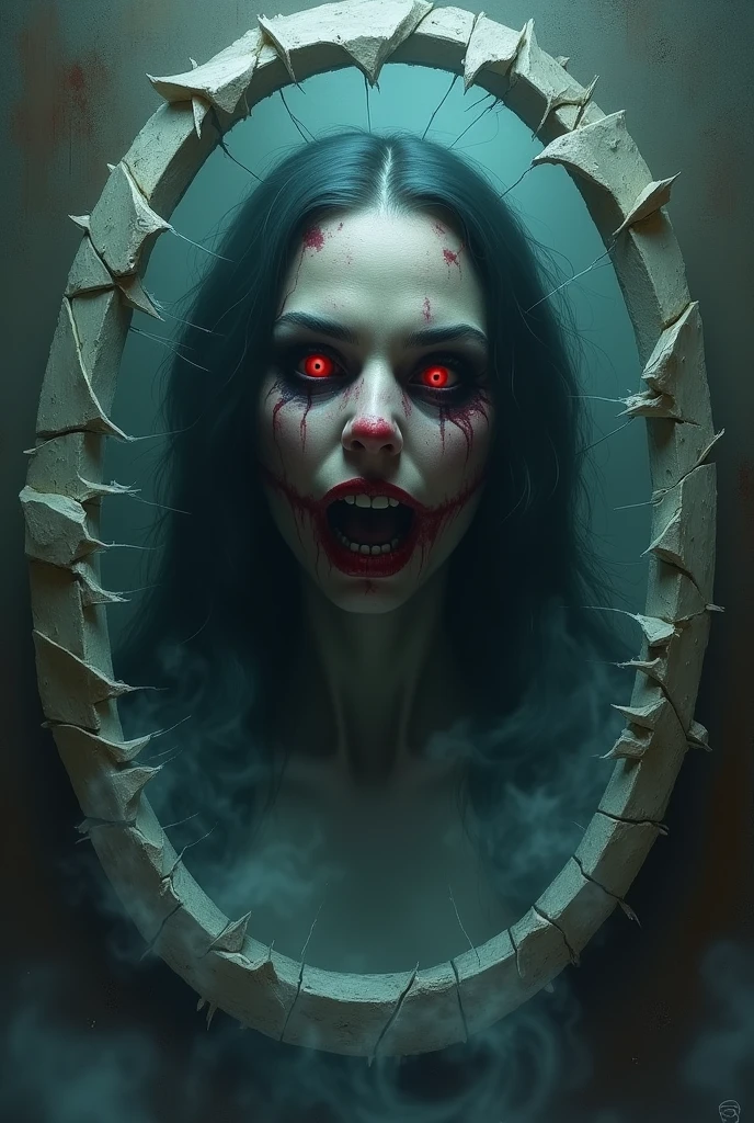 a terrifying mental image of a female figure of pure evil, immersed in a hideous, hellish environment, appearance with grotesque features and sinister deformities that evoke instant horror, glowing eyes, contorted skin, dark attire that exude an evil aura, environment around as a hellscape, distorted shadows, agonizing, obscure, terrifying nightmare, capturing all of the viewer's senses and leaving a lasting impression of horror, evil female figure in a obscure place coming from hell, nightmare, fiend, demonic presence