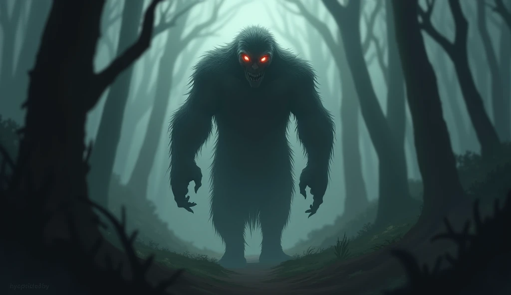 ((best quality)), ((masterpiece)), (detailed), Suddenly, an eerie sound, unlike anything heard by human ears, echoed through the trees—not from any animal or human. (monster) (very scare)