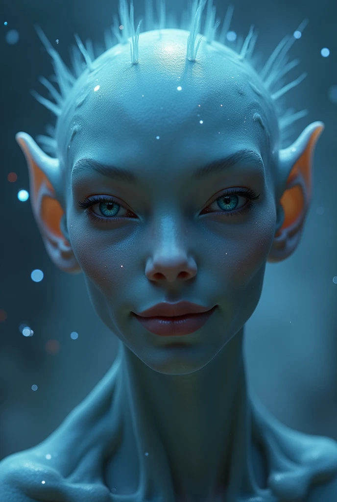 Complete and real image. Beautiful elf, similar to a , with big eyes, smiles mischievously and curiously, wears loose clothing, and has iridescent wings. Photorealism, full view, highly detailed image, very realistic, hyperrealism, Ultra HD, 8k, 5, sharp focus, intricate and mysterious masterpiece. (Long exposure photography Highly detailed close-up portrait art illustration: final quality, medium shot, backlit, Rich and eye-catching. Enigmatic and mysterious manipulations (composition of the rule of thirds), ((detailed environment with strong lines) The best quality, in camera, white light, warm and clean aesthetics, dazzling screen composed of millions of brilliant ultraviolet rays, HDR.