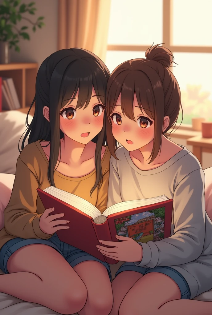 Create an anime version of a boy and girl and have them reading a book together