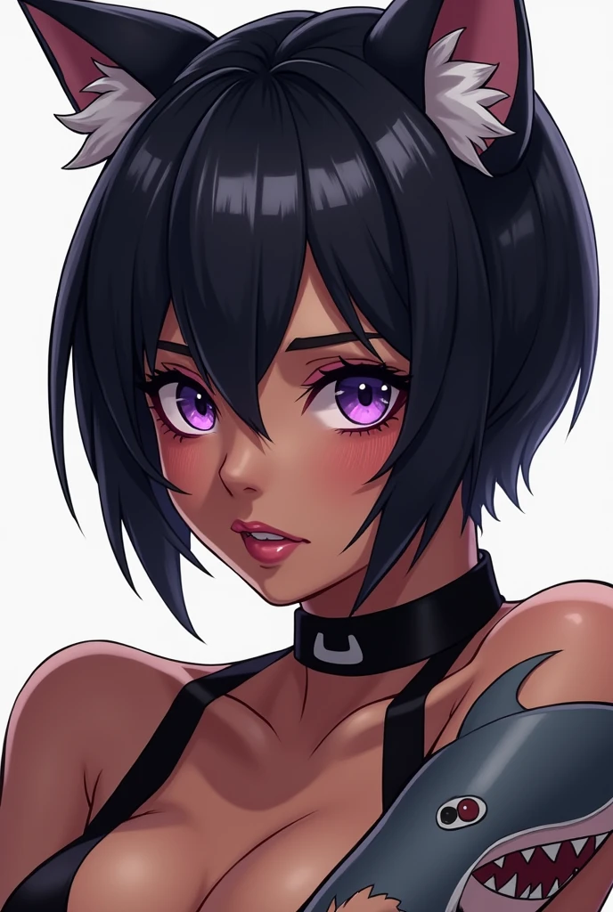 Menina dos desenhos animados com cabelo preto e cabelo roxo posando nua, estilo de arte desconhecido, liso. pintura digital, sovaco, estilo de arte realista, cel sombreado!!!, [ arte digital ]!!, Retrato de Jinx de Arcane, cell shaded adult animation, sem sombreamento, inspirado em Ilya Kuvshinov, halfbody headshot, estilo anime semi-realista, pintura digital sensual