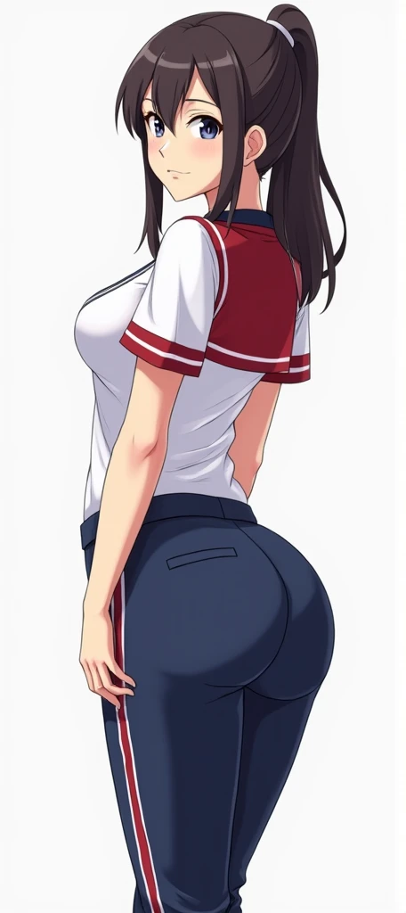 Koyomi Mizuhara, brown hair, long hair, glasses, tall girl, gym shirt, breasts, fit body, slim waist, medium ass, tight biker short, bra, plump ass cheeks, fit body, slim figure, thirst trap, Nsfw, ecchi, erotic, rule 34, gelbooru, 1998 photo-shoot, ass cheeks, sensual, sexy photos, nice view, smirking for attention, sexy slim figure, side view, sexy firm butt