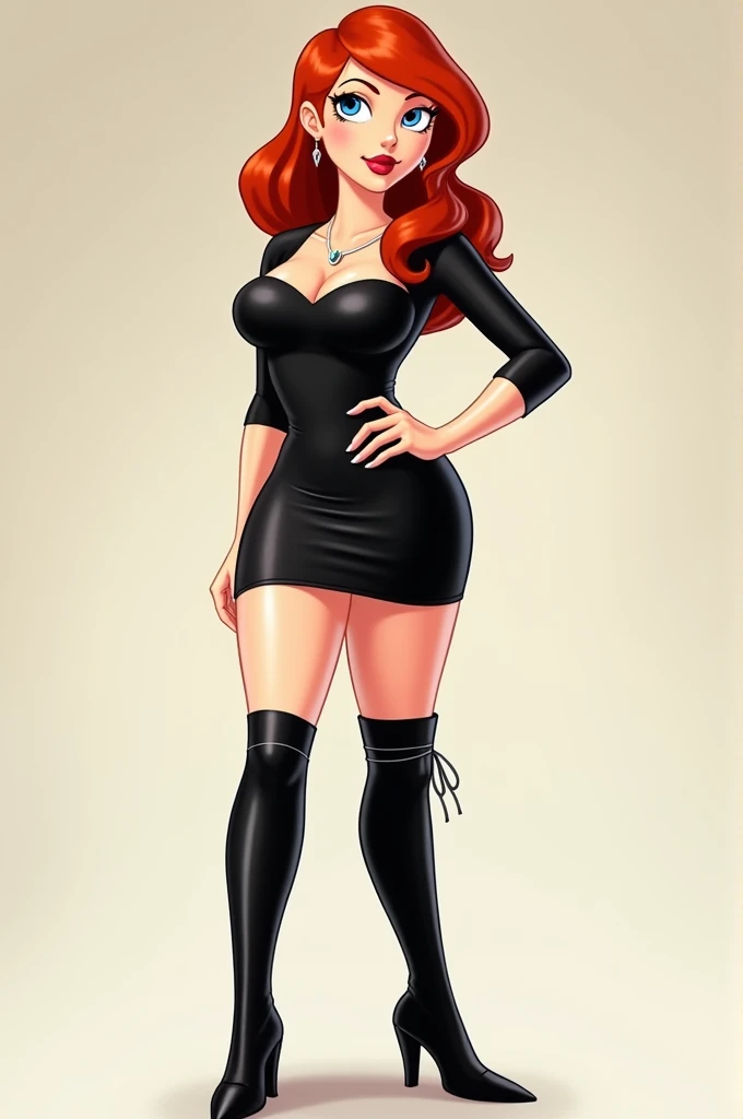 full body portrait, Catwomen, 1980s \(style\), 1 model, red hair, retro art style, wavy hair, solo, black jumper,   black bra, unbutton,  superhero, unbutton_shirt, (natural_breasts:1.2), medium_breasts, cleavage, full body shot, detailed face, model pose, shoes visible, ass view, face view,