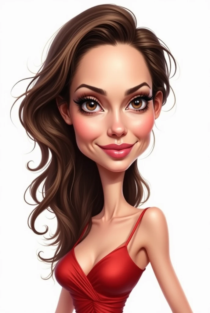 AGE: 2 Hair Color and Style: negro, waist-length hair Face: oval Height and Build: Tall and strong build Eye Color: Blue with yellow Clothes: Clothing red dress to the waist Facial Expression and Posture: smiling, happy posture standing color: Artistic Style Porcelain: human