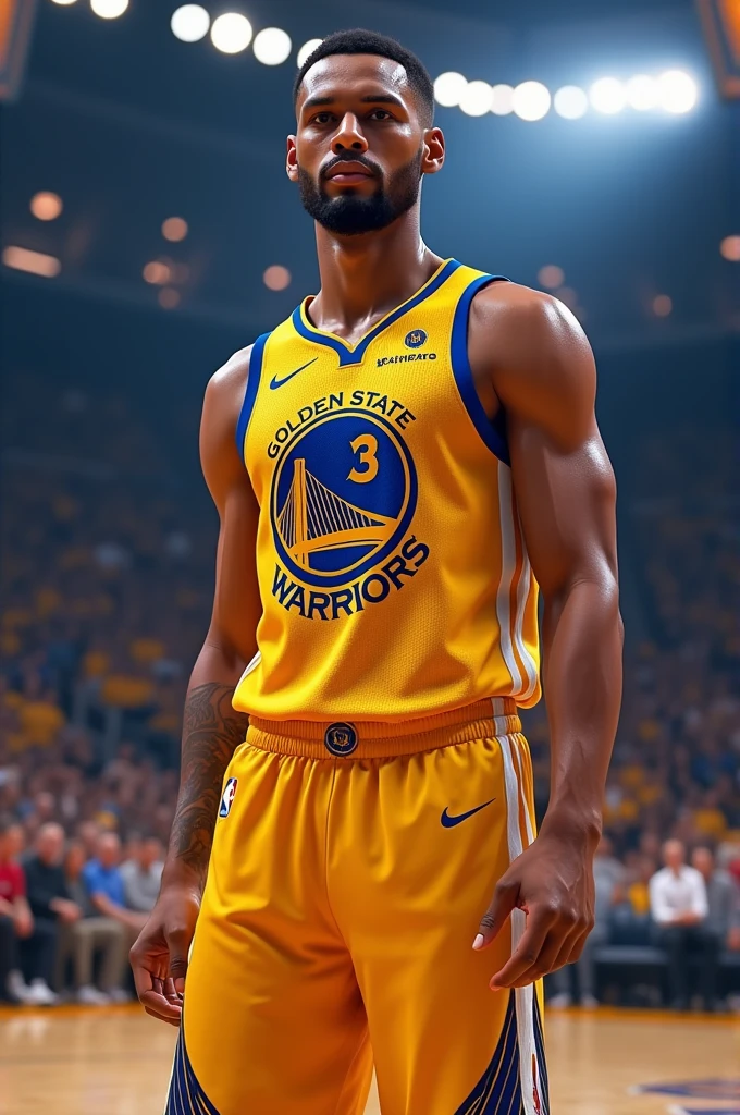 blue and gold non-NBA basketball jersey, that it is something personal and that it says FISMA on the chest