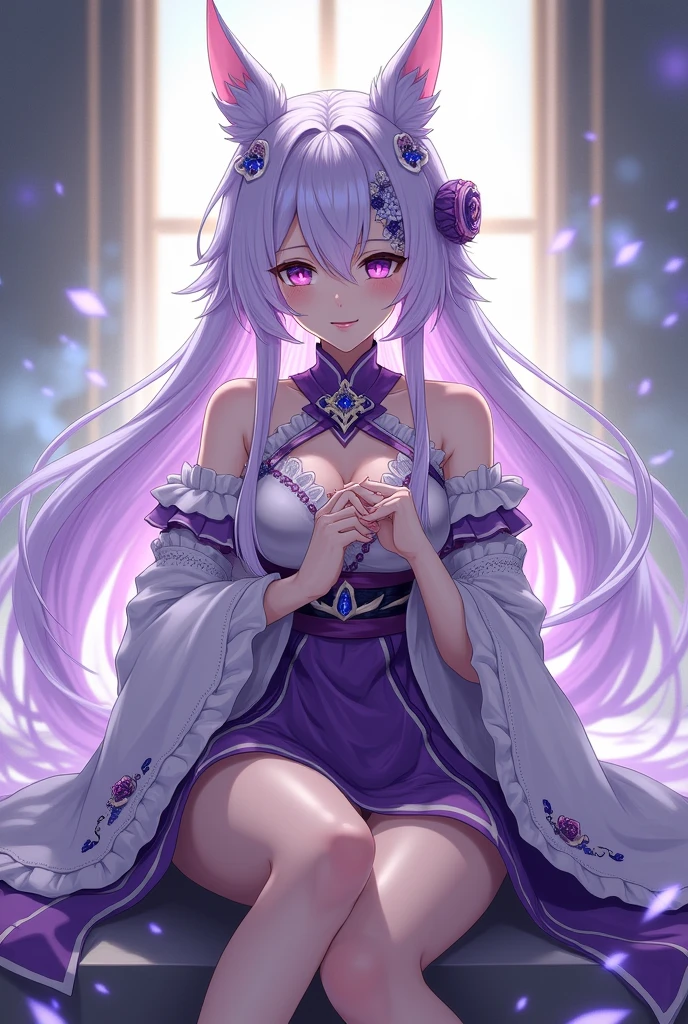 Official fine art,masterpiece,sharp focus,(Beautiful gorgeous lovely Korean women:1.3),(Beautiful and cute Koreans:1.3),Korean beauty,exquisite beautiful hair、eyes and face,realistically,super detailed,a beautiful girl,Glowing white particles,(side light:1.2),Sunlight,Detailed cloud,thin and long,Toothy smile,((smile and open your eyes)),landscape,long, straight hair, sexy facial expression,, dynamic hair, long, straight hair, exquisite brunette, glowing purple eyes, (black swimsuit), pale skin, hair accessories, 史诗般的landscape,sexy pose