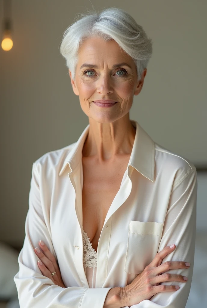 One 50 year old white mature woman、Beautiful Caucasian、female teacher、Well-formed face、Full body photo、(She&#39;s wearing a long pencil skirt and high heels:1.4)、 Gorgeous blonde hairstyle、Wearing a blue suit、Very large breasts are saggy