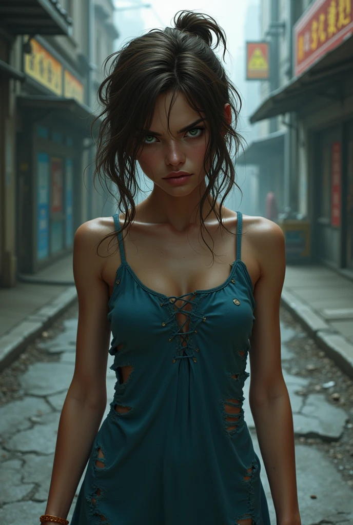 ((masterpiece, best quality))
AssaEvie, 1girl, solo, brown hair, green eyes, hair updo, steampunk-inspired city, twilight, industrial and atmospheric with warm, dimly ((captured), ((tied up)) ,((((bound by robber)))) ,(man behind her)
