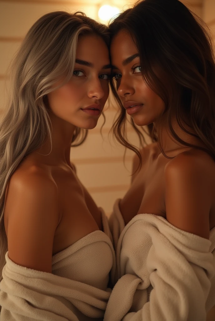 RAW photo, a 20-year-old Brazilian woman, blonde balayage, long blonde hair, medium size breast, hour glass shaped body, , realistic, masterpiece, highest quality,best shadow, night light, posing at the roof, photorealism, hyperrealism, one girl, pose in the sexy way, wearing only sexy black bathrobe and stockings
