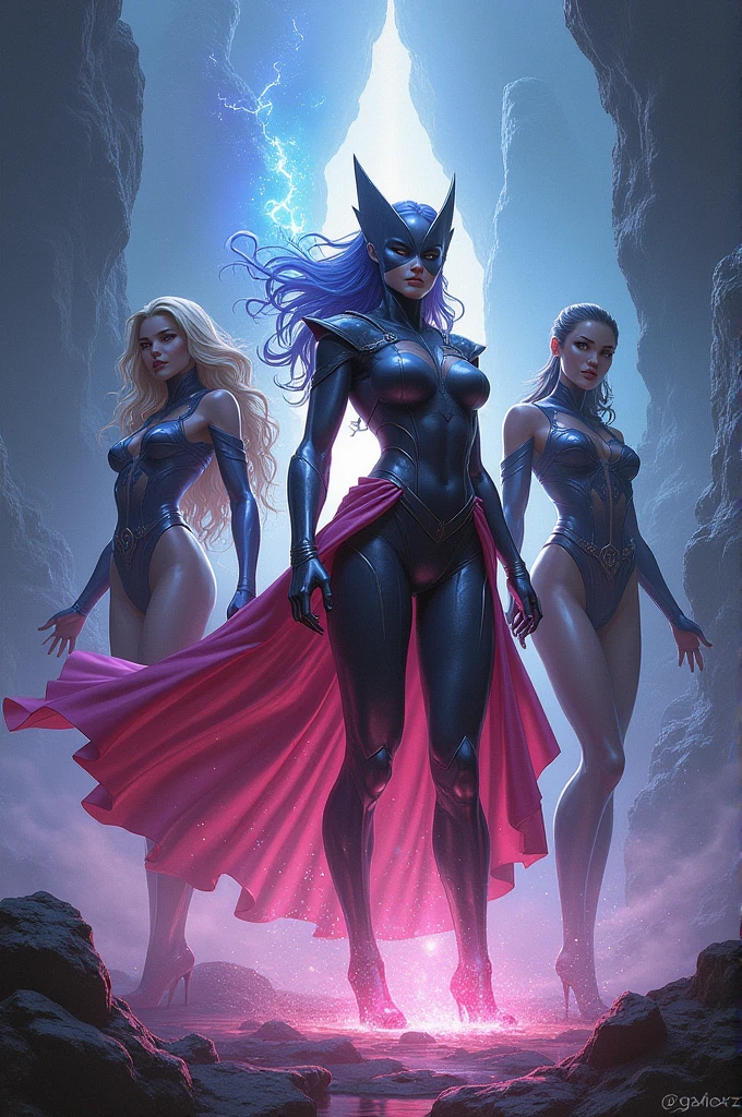 A moon elf greatly resembling Paris Hilton (age 25, blue skin, violet eyes, silver hair, sheer spider silk lingerie, silver body jewelry) is walking through a spider infested haunted woods, webs obscure the moon and carpet the ground. Immense webs and spiders in the tree tops.
