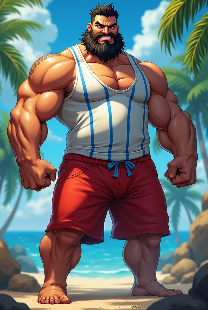 beach, extremely huge muscular, massive muscular, full-body, well-muscled old man in a white shirt. ((extremely muscle size, super thick arms, huge pectoral, extremely wide pectoral , huge arms)). and add details to make it attractive and interesting. Add textures and details to make the image more realistic, such as the appearance of the shirt texture and the appearance of the skin. Make sure the resulting image is high resolution, 8K quality."