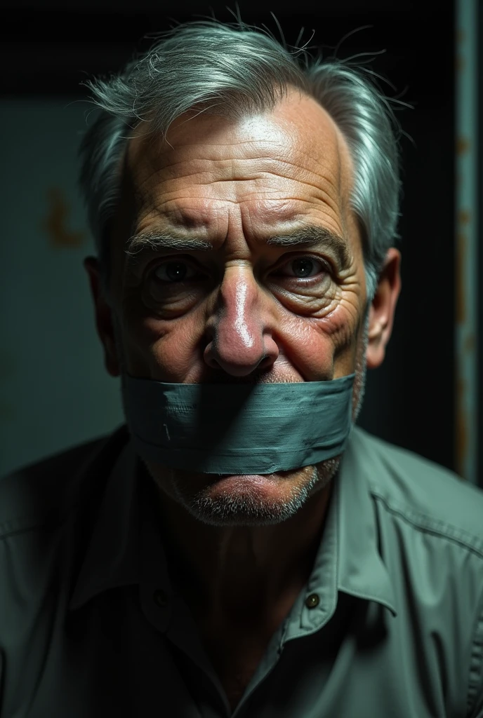 Man with his mouth taped shut