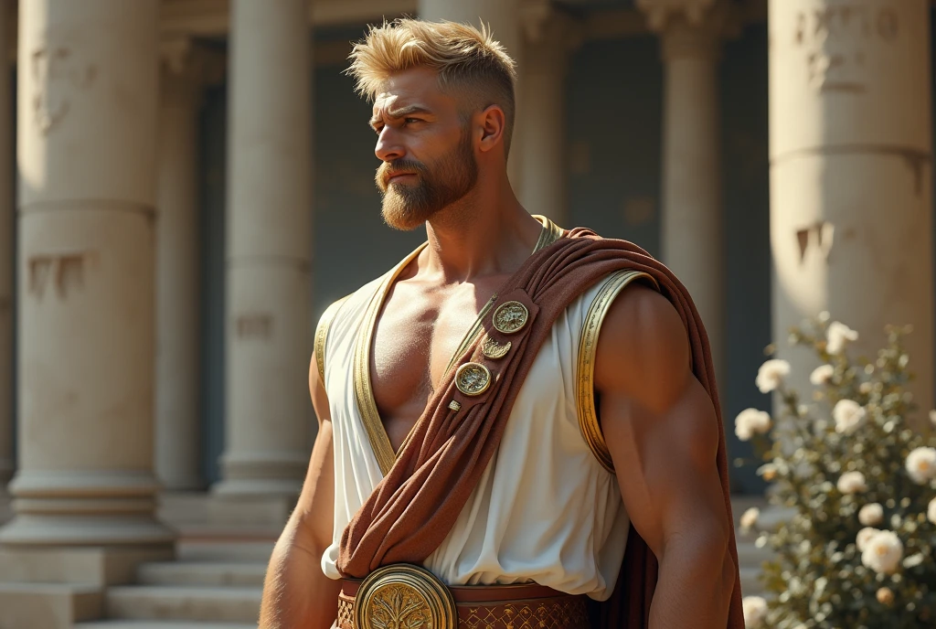 (man:1.5),1 man,male, muscle, 1 chico, muscle, pectoral, muscular, Mature man, 25 years,1 man,macho man,perfect body,an extremely delicate and beautiful detailed face,((by blond,cute hairstyle,short by blond)),(((blonde very short beard, blonde very short beard))), (((blue_eyes:1.3))),Intricate eyes,beautiful detailed eyes,symmetrical eyes,perfect face, cute hairstyle,perfect proportions, thick, ((detailed face)),macho man, (male Caucasian Prince),Prince, (((shiny skin:1.5,tanned skin,shiny skin: 1.5,tanned skin,shiny skin,very shiny skin,shiny body))),powerful,heroic,NSFW, Caucasian,elegant, (open to that, Arabic fashion,Arabic for that, Cowboys,White shirt, Masculine traits, modern style,Arabic clothing),(((blue toga, blue toga suit, wearing a blue toga:1.3,arab blue toga))),(arabic jewelry,Intricate necklace),((bulge in pants)),(((Intricate outfit,Intricate clothes,embellished suit))), (dynamic pose:1.0),ashamed,(centered,Scale to fit dimensions,rule of thirds), inside,interior,((room in a greek temple:1.3,columns of a greek temple:1.3)),scenery:1.25,((Intricate scenery)),((winter decorations)), (Bright winter decorations),High resolution,sharp focus,(ultra detailed,extremely detailed),(photorealistic artwork:1.37),(extremely detailed CG unity 8k wallpaper),(((vibrant colors,vibrant theme))),(Intricate),(masterpiece),(Best Quality),