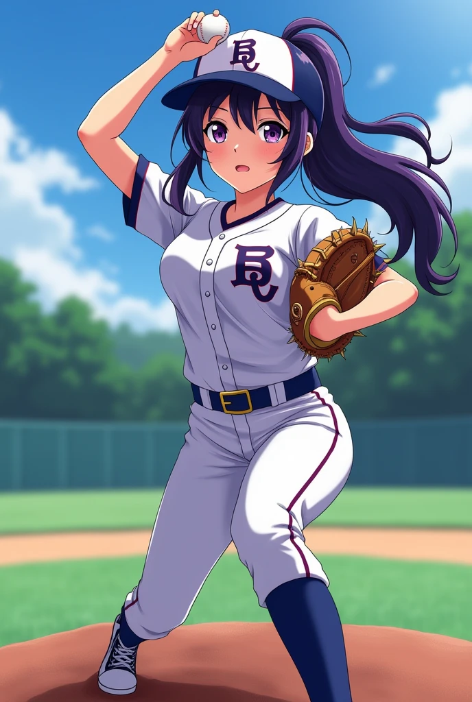 Baseball player, baseball cap, braids hair, curvy