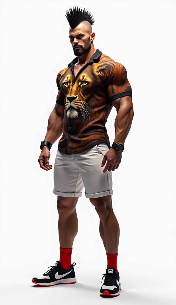(absurdres, highres, ultra detailed, Ultra HD), ((tall handsome muscular man with a strong physique, solo, male model modern clothing, Full length portrait: 1.5, wearing a cheetah costume based zip-up jumpsuit with a hoodie that is unzipped revealing his chest and abs, bulge: 1.2)), beautiful, gorgeous, wet, mature, perfect eyes, sexy gaze, (looking at the viewers romantically), perfect body, smooth skin, a hot glow in his skin, extra large chest, largest breasts, extremely large pectorals, big nipples, breathtaking grandeur, model pose, colorful, artistic, focus on his calm facial features, elegant look, sexy posture, full body view, tattoosed chest,