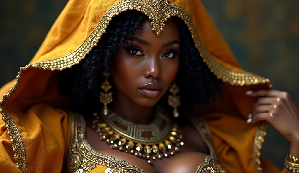 antique analog vintage, black tribal goddess, African tribal clothing: 1.2, high skirt, cleavage, bare breasts,, black-skinned woman, having sex with ebony 1 male, ebony, rich African woman, golden tribal headdress, gold rings, necklace heavy gold, heavy gold bracelets, long black hair, large sagging breasts, puffy nipples, full lips, wide open eyes, cowgirl, tribal palace, flowers, fruits, raw, photo, realistic, cinematic, intricate details, expressive,, stained vignette, highly detailed found footage, desaturated faded film, film skratches and dust, Photo color, Photo lighting, cinematic angle composition, 50mm