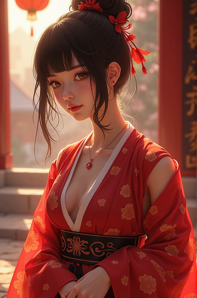 samurai woman, ((masterpiece, highest quality, Highest image quality, High resolution, Raw photo, 8K)), ((Extremely detailed CG unified 8k wallpaper)), (huge stunning goddess shot, very hot and sexy, full body, jaw-dropping beauty, perfect proportions, beautiful body, slim body beauty:1.4), black hair, shy, black hair, nervous, wearing a revealing dress, Posing for the camera, whole body in the camera, photorealistic, 16k, 8k, 4K, award winning