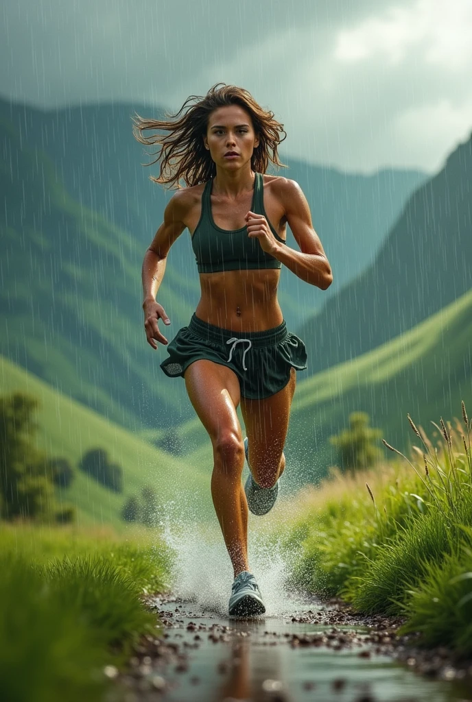 Run Freely A woman running freely in the rain - SeaArt AI