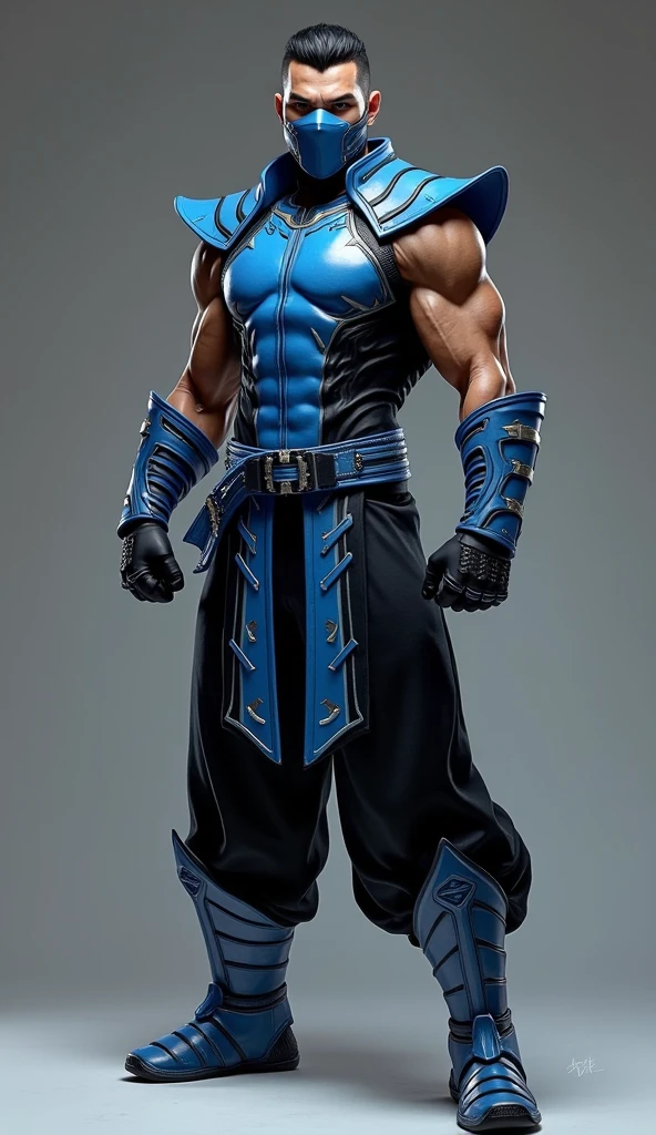 fully body, Sub-Zero (mortal kombat) character's classic suit, eye white, standing in front of the camera, realisitic, a very muscular body in the renatosphere, epic 3D realism, swollen muscles, large fists, best in wlop, kan liu, daz3d, trends in CGsociety, estilo realisitic hiperdetalhado, completo cosplay, by Ric Nagualero, album, hyung tae kim, 8k, irreal engine 5, film composition, retratos realisitics hiperdetalhados, 3D game art, CG Society, Fantasyart, hd art of season, estética realisitic, cinematic lighting, border light, smooth light, border light de filme, fine glow, ultradetailed, 8k, uso realisitic de luz e cor, cinematic light, rendered in cinema4d 500–1000 AD -- ar 3:4- Niji 6