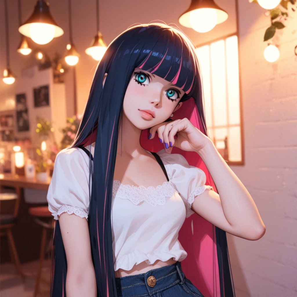 (SuperQuality:1.0) ~ (SuperQuality:1.2), stocking em uma pose sexy vermelha, casual clothes,  soft lighting \( Room, Bottom\), (from top to bottom\),  anime style 