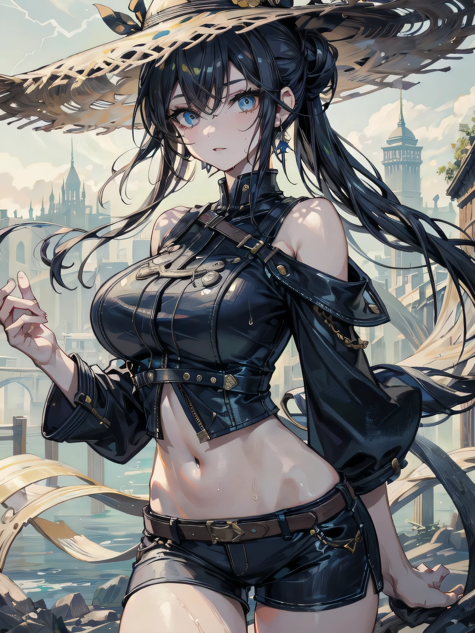 Splash art of 1girl, gothic anime character, beautiful, breasts, big breasts, stunning, cute, deep rich colors, epic, octane rendering, masterpiece, 8k, hd, 4k, highly detailed, sharp focus,