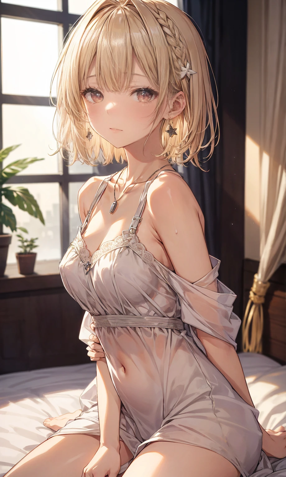 1girl,alone, akane hououji,(high resolution: 1.3), (extremely detailed CG), (masterpiece: 1.2), (8k wallpaper, waifu2x, hyper quality, gorgeous quality, best quality, ultra detailed, best illustration, extremely delicate and beautiful, official art, 8k, high resolution, Amazing, cg game: 1.2), (solo), (woman, adult, mature woman: 1.5), perfect lighting, (perfect hands, perfect anatomy), shiny skin, ( pale skin:1.1),bright skin,thin skin,detailed beautiful face and eyes (thin face:1.3),beautiful and fresh face (sharp eyes),slanted eyes,slit pupils,white pupil (bright pupils),eye highlights (beautiful detailed eyes), intricate iris, (shiny hair: 1.5), (large breasts), medium waist, wide hips, medium thighs very detailed breasts, beautiful body, looking at viewer, (in the center of the image), Focus on her face,really cute,(bright_eyes),(simple white background, flower background: 1.1), (cowboy photo: 1.5), adorable, top of head photo, tall, toned woman, small head ( collarbone), (deep_neckline: 1.2), (beautiful intricate and ultra-detailed neckline: 1.2), (black crop top: 1.75, abdomen, bare underbust,),(shorts blue:1.5) abundant breasts, (narrow shoulders), asymmetrical hair, big hair, (blue eyes, blonde hair: 1.4), (akane hououji, short hair, blue eyes, blonde hair, hair between the eyes, very long side locks , long side locks, side locks, hair on chest, hair on shoulder: 1.5), (red makeup),, arms down, elbow tight, breasts pressed together (arms behind back: 1.2), blushing,