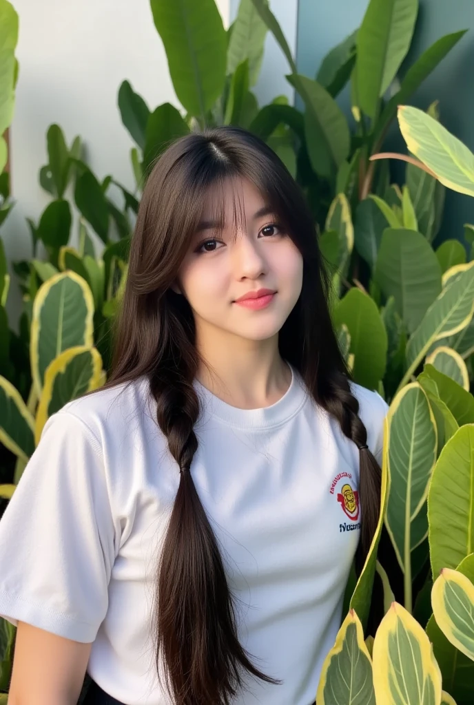 A young woman in a school uniform, beautiful detailed eyes, beautiful detailed lips, extremely detailed face, long eyelashes, detailed school uniform, cute expression, standing in a garden setting, blurred background, natural lighting, highly detailed, 8k, ultra-detailed, (realistic, photorealistic:1.37), (best quality:1.2), masterpiece, vibrant colors, cinematic lighting