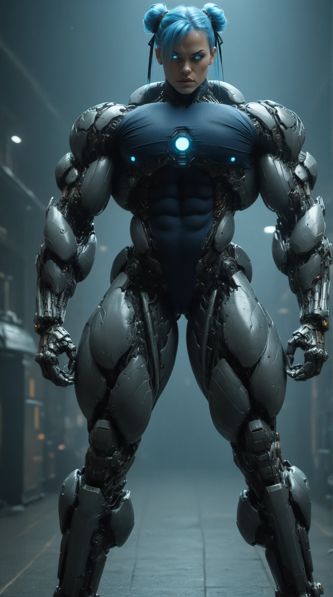A big giga muscular men cyborg with scars on all body, red eyes, very white skin