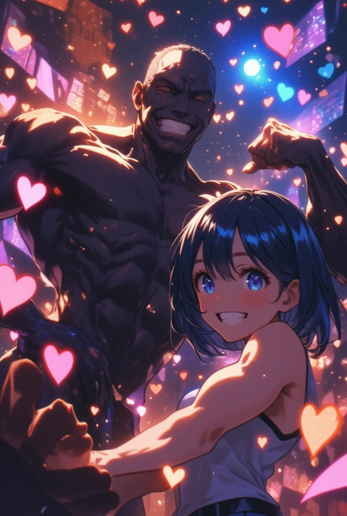 NSFW,masterpiece,Highest quality,High resolution,Super detailed,Star Town Suisei\(Hololive\),Blue Hair,One Side Ponytail,Blue Eyes,Long dress,Off the shoulder,Small ,Embarrassed,Estrus,lush,(S face man),A man puts his hands on her waist and hugs her,(Having sex),Insert,Cream,Night Park,r place