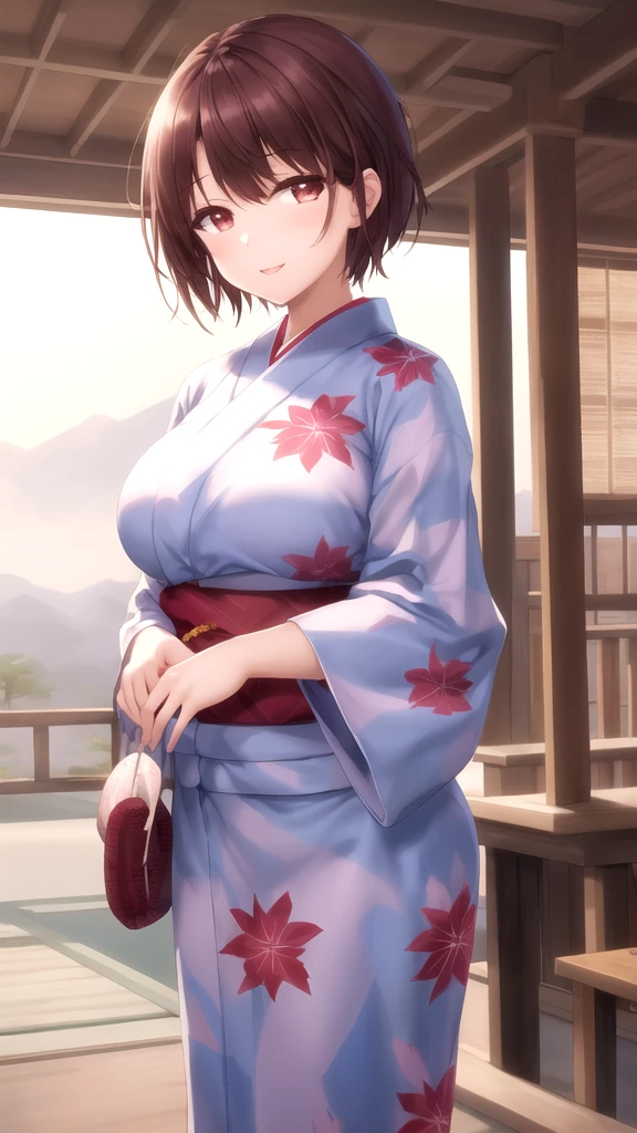 masterpiece, best quality, high quality, girl, solo, looking at viewer, yuuta_kadowaki, large breasts, yukata,