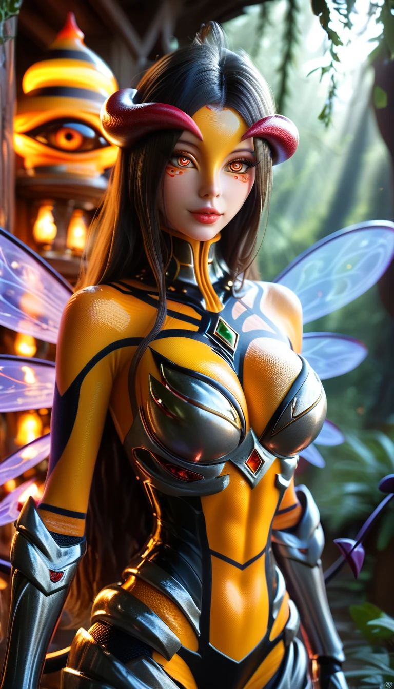 Albedo,Demon girl,  bee wings, bee skin, bee body, bee girl monster girl, evil look, sexi, claws, demonic armor, facepaint, bodypaint, red glowing eyes, combat stance,  dark aura, menacing, psychotic, highly detailed, vibrant appearance, creative behavior, imaginative, sensual, spontaneous, highest quality, skin texture, intricate details, (cinematic lighting), RAW photo, 8k, masterpiece,best quality,ultra-detailed,very detailed illustrations,extremely detailed,intricate details,highres,super complex details,extremely detailed 8k cg wallpaper,Futuristic ethereal Futuristic jungle background,tmasterpiece,（Very detailed CG unified 8k wallpaper）,（Best quality at best）,（Best Best Illustration）,（The best shadow）isometric 3D,Rendered by Octane, Ray traching,ultra - detailed (Score_9, score_8, score_7_up)(Best quality)(4k)(High resolution)(Masterpiece:1.2)(Ultra detailed) , (Scales armoured succubus)(1girl)(front view)(elf)(demon horns)(gothic face)(black hair)(demon tail)(perfect hand)(expressive eyes)(perfect face)score_9, score_8_up, score_7_up, score_6_up, score_5_up, score_4_up,(best quality,4K,8k,highres,masterpiece:1.2), ultra-detailed, hi res,(super realistic:1.37), digital media artwork, (1 Unbelievably beautiful bee  alien with long arms:1.4), armor, fully armored body, by lindong, by null-ghost, Her body has designs of snails and spiders. the background is hell, the erotic empress (neon color stripes:1.4), golden accent, (eight eyes:1.8),cinematic lighting, Silent Hill Info, long hair like tentacles, stunning beauty, The lower half of the body is that of a giant spider.,Living Clothes,Tentacles,Living Clothes,Tentacle clothes,Living Clothes  (gingerbread girl)(gingerbread Gothic clothes)(succubus girl)(gingerbread body)(gingerbread skin)(gingerbread wings)(demon horns(Gothic girl standing against a Christmas gingerbread house), (panties visible) (Score_9, score_8, score_7_up)(Best quality)(4k)(High resolution)(Masterpiece:1.2)(Ultra detail)(perfect hands)