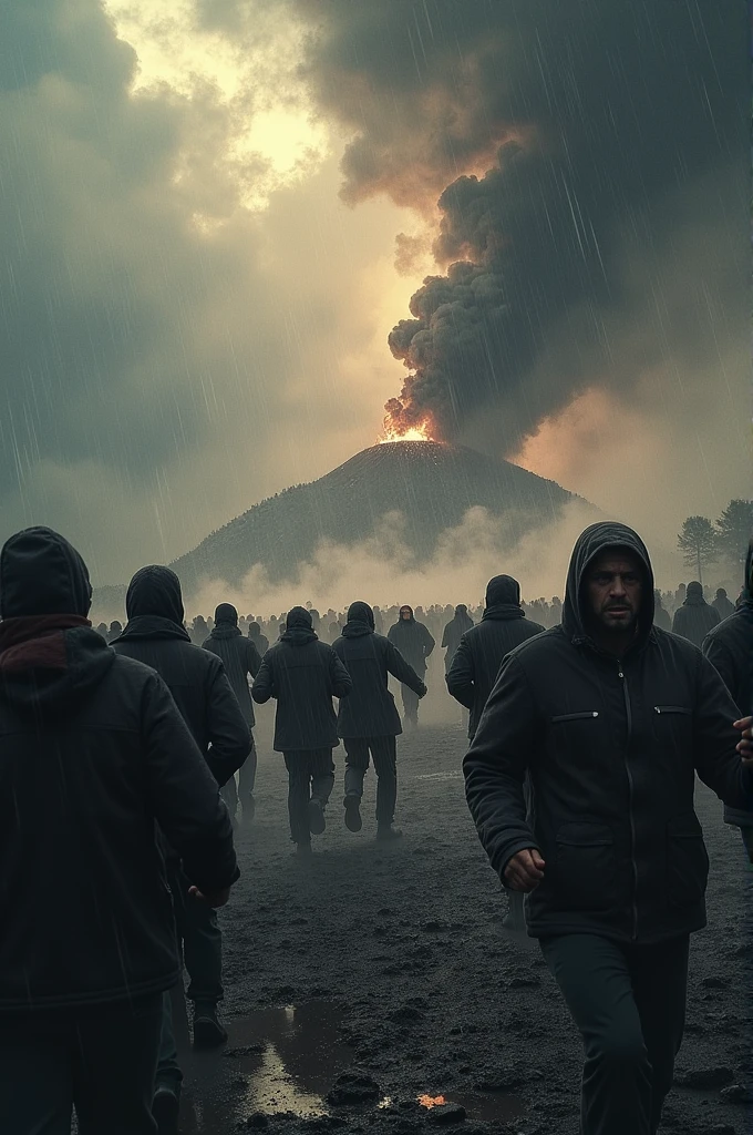 There were two people walking down the road,Close to a big puff of smoke, amazing volcanic eruption, amazingly epic visuals, ( illuminations ) 8 k'', in volcano, Armageddon 8K, apocalyptic 8 k, Hellscape, apocalypse landscape, max rive, iceland photography, volcano landscape, in volcano, sci-fi of iceland landscape, Real hell view in the background, a volcano erupts