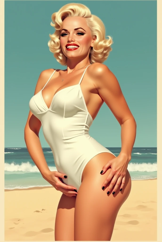 woman in swimming costume, calfskin and cap sitting in fountain, pin-up, pin - up, pin up, pinup art, pinup girl, pinup, pin-up poster girl, comic pinup style, pin - up girl, pinup girl, author Igor Grabar, pin up girl, fairy tale illustrations, pin up style poster, propaganda art, full colour illustration