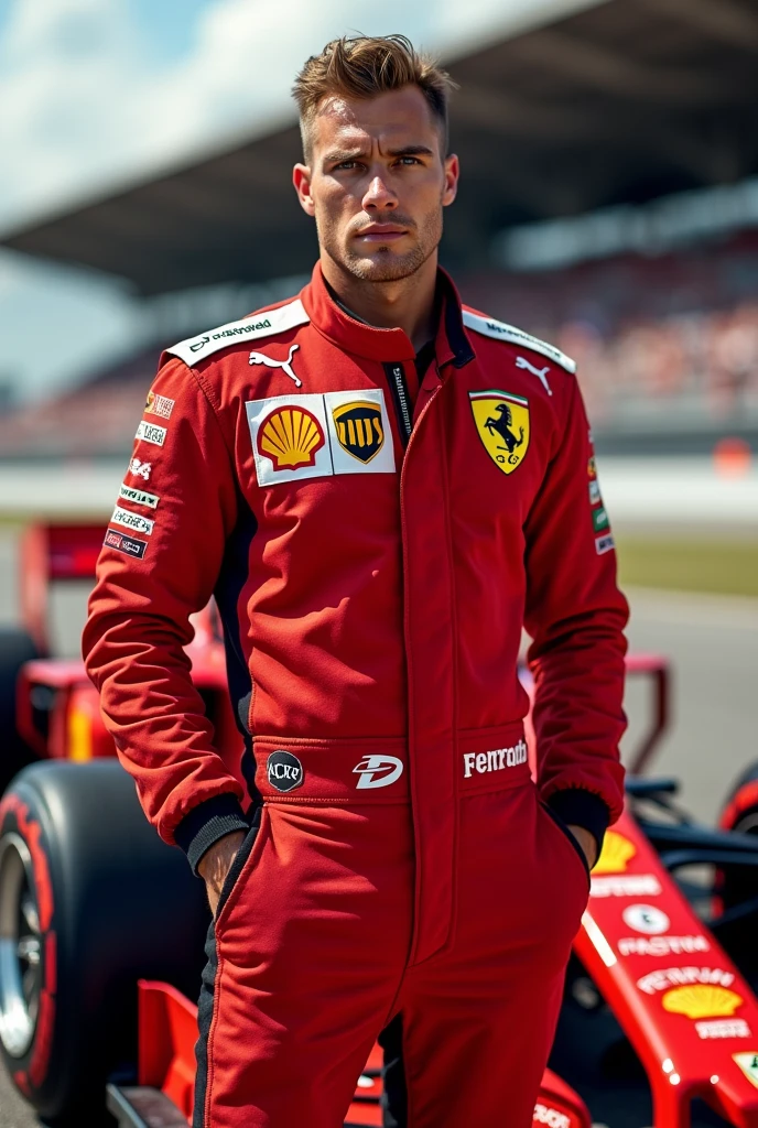 Design a Formula 1 sweatshirt with Ferrari's colors and brand, but show me different angles where I can see the garment very well.