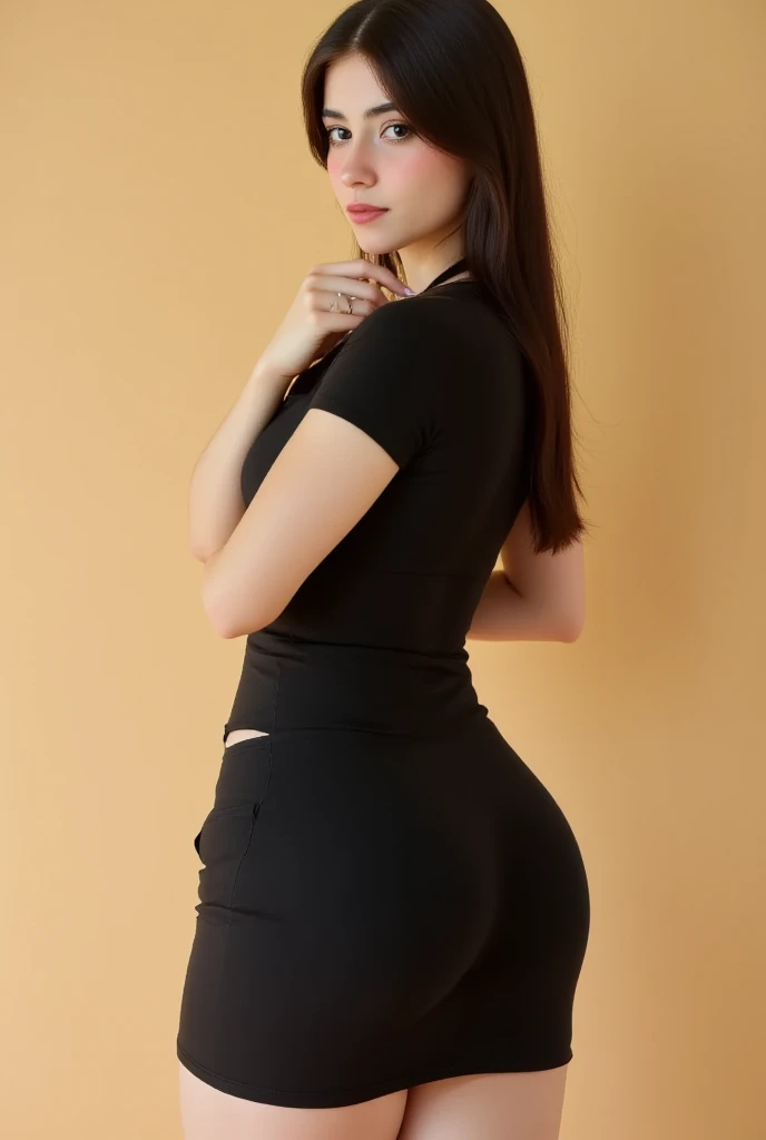masterpiece,best quality,ultra detailed,highres,high-resolution,4k,realistic,RAW photo,((real person)),portrait photography,photorealistic,detailed skin,(delicate black eyes ), A soothing woman with sagging eyes,Calm and calm, middle hair,skinny,clothing,The wind is blowing,tareme、She is wearing a micro mini skirt, with her hands clasped behind her back, her beautiful thighs visible, and her navel showing