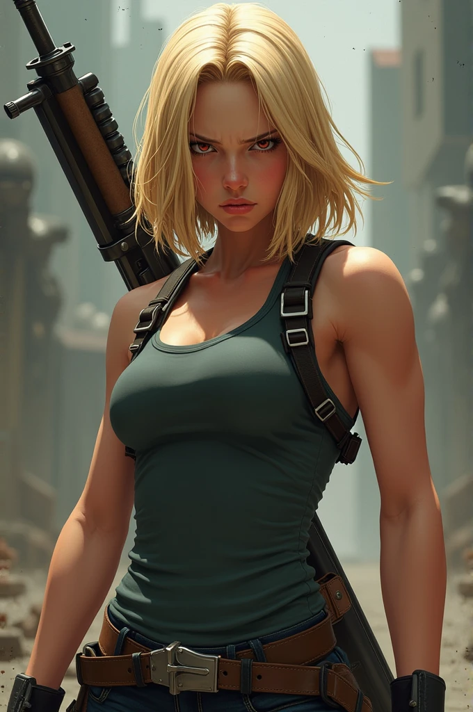 work of art, high qualiy, best qualityer, realisitic, face perfect, expressive eyes, Astrid Hofferson, 1 girl, standing alone, hair blonde, long hair, blue colored eyes,  Breasts huge, v-cut, ((sweat cleavage)),erect nipples covered over clothing, voluptuous sexy sweat, zetai ryouiki, standing, holding gun, ax, (hand on fist), fire, Burning, embers, Flame, smoke, sparks, (tenebrosa, natta, tenebrosaness:1.3), Depth of field, naked,show tits, show pussy