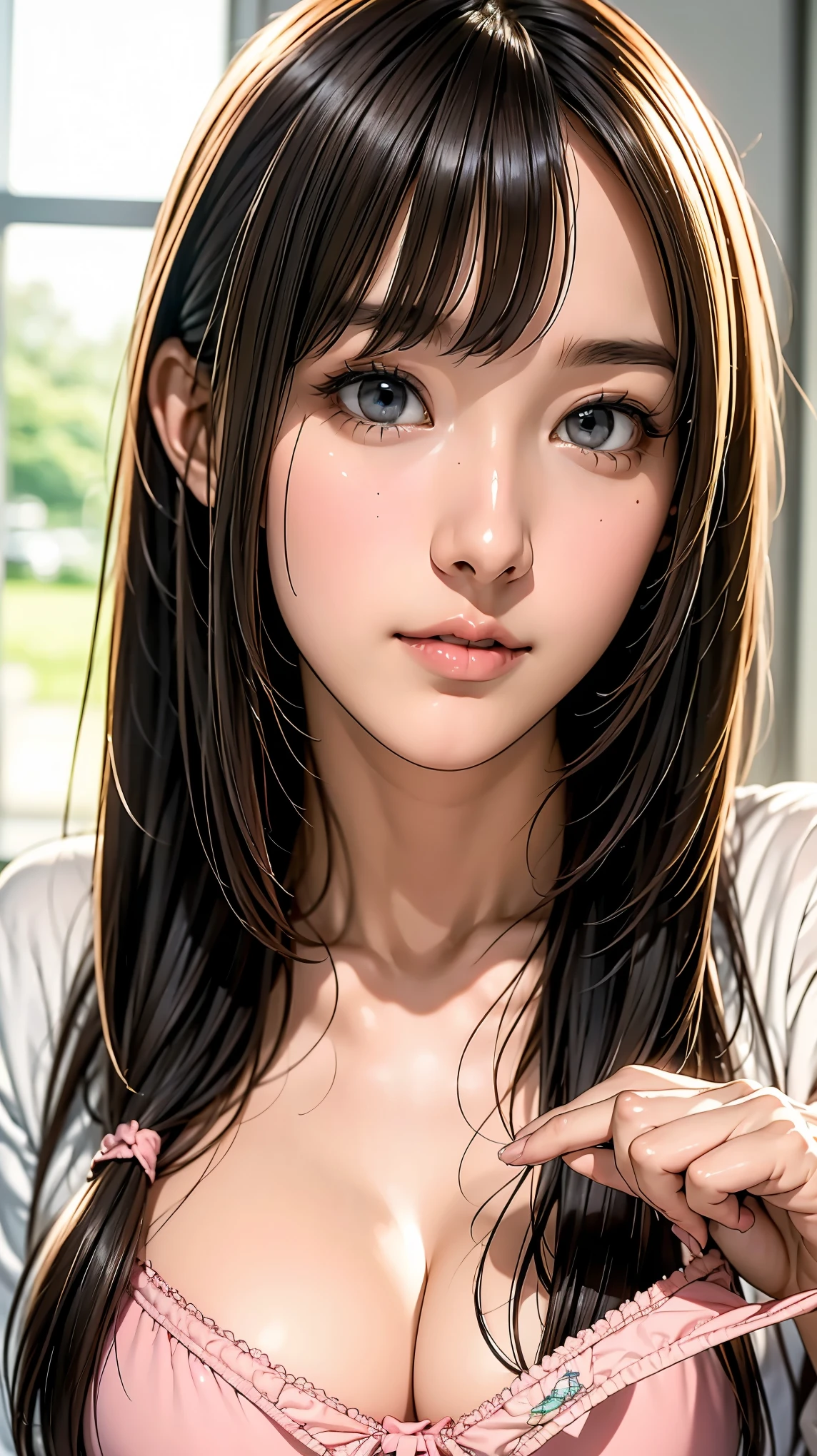 very large bright pink panties、Gray Hair、 Search 。 The hairstyle is random 、Face is close、Close face、Panties in front、 panties、 very big panties 、Pretty big panties, embarrassed expression:1.2