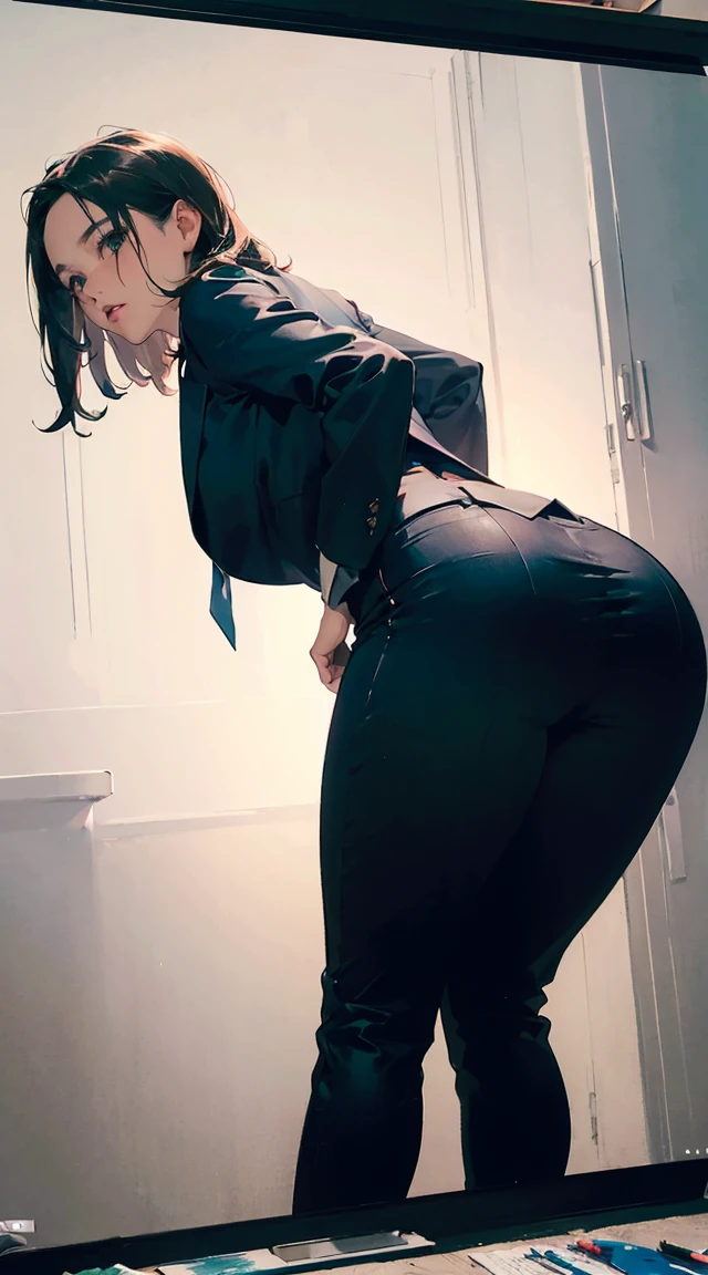 ((velocity)),Attacked by farts, (((Women farting))),(girl farting while stand)),frowned,velocity,(blushing))(a female doctor), (wearing a doctor outfit),(standing facing the screen),(her butt facing the screen)) (short black hair),(Asian woman),(doctor's room),(masterpiece:1.2、top-quality)、(the Extremely Detailed CG Unity 8K Wallpapers、ultra-detailliert、Best Shadows)、(细致背景)、(The best lighting、extremely delicate and beautiful)、depth of fields、1girl in、独奏、upward looking gaze、
