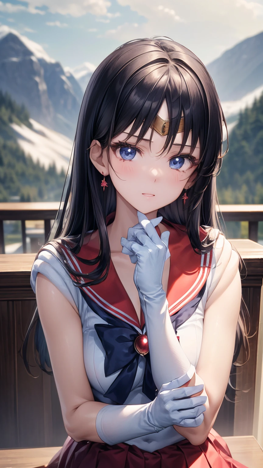 (masterpiece:1.2)、最 High Quality 、 high definition 、unified 8k wallpaper、( illustrations:0.8)、( beautiful detail :1.2、 beautiful details :1.2)、 Full Photo、 very detailed CG、(perfect hand、 Perfect Anatomy)、

 sailor sensi uniform 、 shiny hair 、 shiny skin、
 mature woman、Married Woman、 cute, beautiful, and charming woman {x} with a soft, gentle appearance and gentle motherly vibe、


mars_a、 tiara 、 jewelry、 earrings、 black hair、 straight long hair 、Big Bust、 white elbow gloves 、Red Skirt、 beautiful detailed face 、Knee Boots、Red Choker、 red sailor color 、
(((Depict the whole body 、 high definition 、 anatomically correct、 best quality)))
Get on both knees
((Outdoor、 snowy mountains、Snowfield、Cheeks are a little red)))  ONE GIRL、solo、 high definition 、 anatomically correct、最 High Quality 、masterpiece、最 High Quality 、 Ultra High Definition、 High Quality 、非常に詳細で High Quality 、