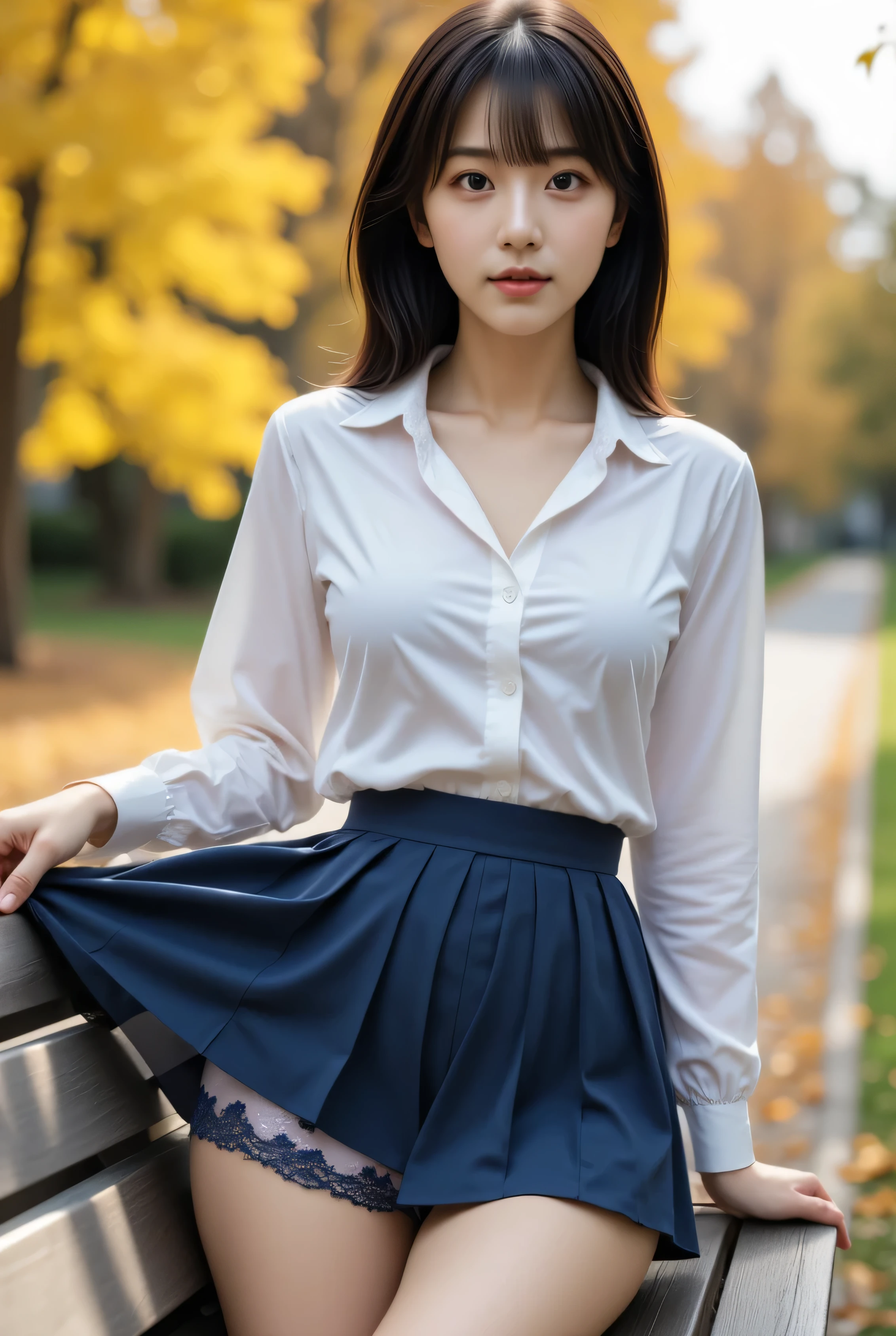 Photo quality,Masterpiece,Realistic,( cute Japanese girl:1.9),(Detailed young face:1.9),(Very embarrassed look:1.9),(Thin legs:1.9),(Sit with legs apart,Camisole and short pleated skirt:1.9),(Posing to seduce men in the park,Inner thigh visible:1.9),((Droopy eyes:1.9)),((Body type of a 12 year old Tits:1.9)),(Cute school girl hairstyle:1.9),((Skinny Legs)),Very pale skin,Show your forehead,Detailed body,Detailed hands,No makeup