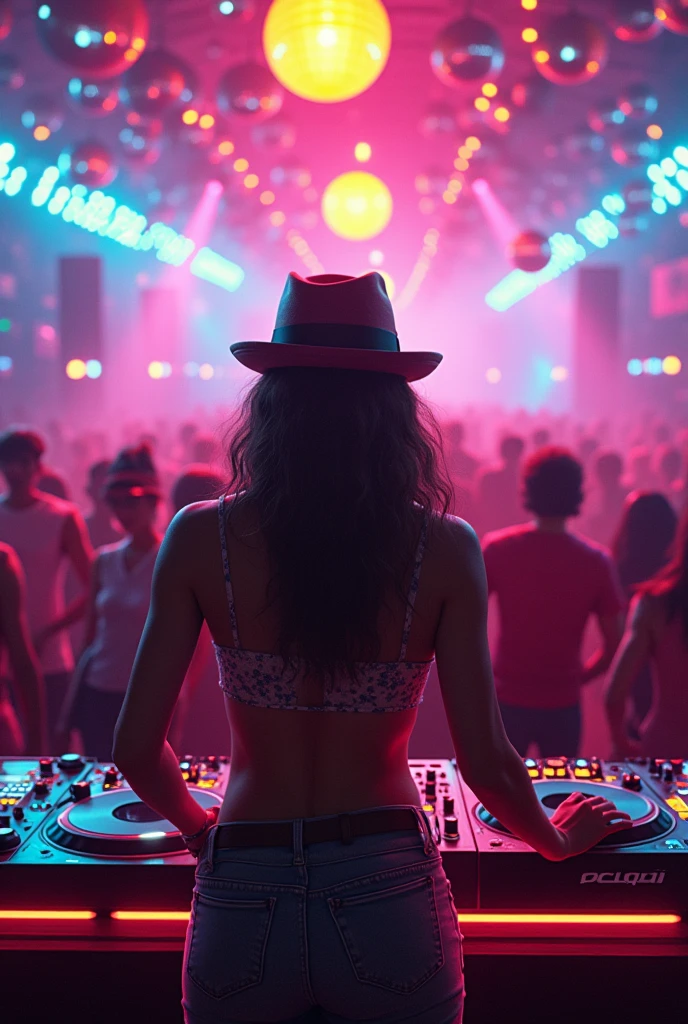 a woman in a short skirt standing in front of a crowd, festival vibes, dancing in the background, a person at a music festival, exposed thighs, exposed thighs!!!, thighs, tomorrowland, outdoor rave, long shot from the back, thighs!!!!! gorgeous, sexy girl wearing shorts, big arches in the back, thighs!!!! gorgeous